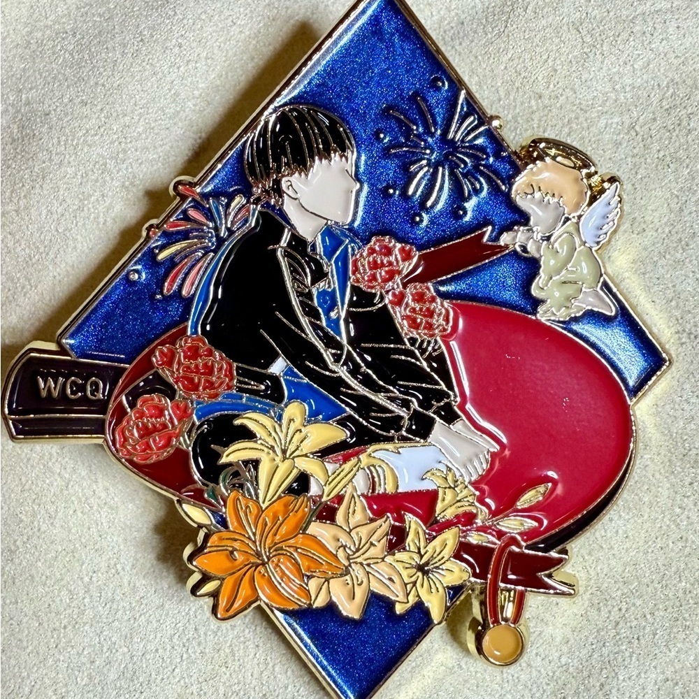 Wang Chu Qin Enamel Pin – Fireworks & Angel Design – Table Tennis Art Pin
